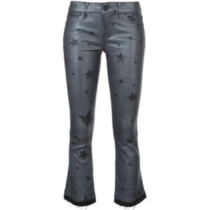 RtA Kiki Lamb Leather Crop Kick Flare Pants Star Print Gray Silver Sz 28